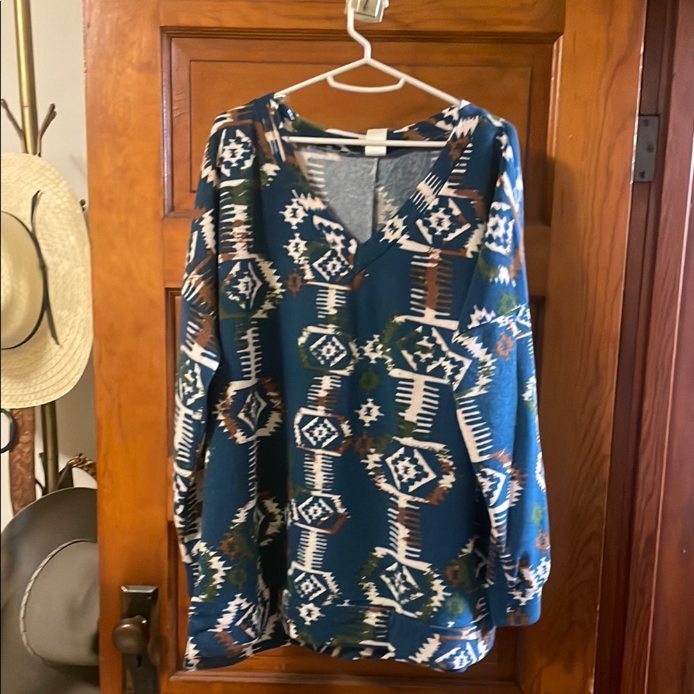 Tribal Print V-Neck Sweater